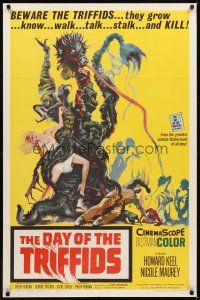 1r233 DAY OF THE TRIFFIDS 1sh '62 classic English sci-fi horror, cool art of monster with girl!