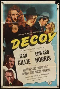 1r245 DECOY 1sh '46 super sexy bad girl Jean Gillie with gun, film noir!