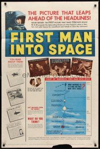 1r342 FIRST MAN INTO SPACE 1sh '59 the picture that leaps ahead of the headlines, cool chart!
