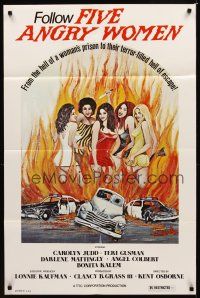 1r348 FIVE ANGRY WOMEN 1sh '74 Carolyn Judd, Teri Guzman, fiery art of sexy women!
