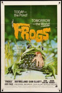 1r371 FROGS 1sh '72 great horror art of man-eating amphibian with human hand hanging from mouth!