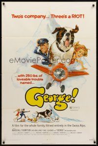 1r383 GEORGE 1sh '72 wacky art of giant St. Bernard dog flying airplane over Swiss Alps!