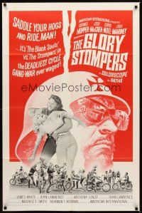 1r392 GLORY STOMPERS 1sh '67 AIP biker, Dennis Hopper, wild image of bikers on the rampage!