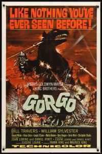 1r405 GORGO 1sh '61 great artwork of giant monster terrorizing city by Joseph Smith!