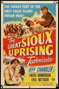 1r411 GREAT SIOUX UPRISING 1sh '53 Jeff Chandler & Faith Domergue, savage fury of Indian wars!