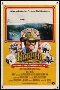 1r454 HOOPER int'l 1sh '78 great portrait of stunt man Burt Reynolds plus car jumping ravine!