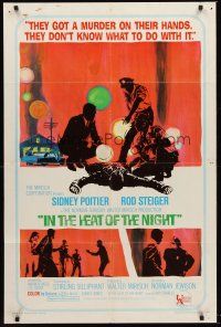 1r474 IN THE HEAT OF THE NIGHT 1sh '67 Sidney Poitier, Rod Steiger, Warren Oates, cool art!