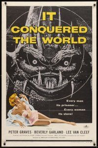 1r489 IT CONQUERED THE WORLD 1sh '56 Roger Corman, AIP, great art of wacky monster & sexy girl!