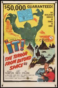 1r491 IT! THE TERROR FROM BEYOND SPACE 1sh '58 great art of wacky monster with victim!