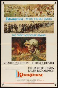 1r505 KHARTOUM style B 1sh '66 art of Charlton Heston & Laurence Olivier, North African adventure!