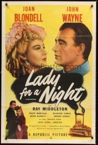 1r517 LADY FOR A NIGHT 1sh R50 close-ups of John Wayne & Joan Blondell!