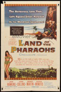 1r519 LAND OF THE PHARAOHS 1sh '55 sexy Egyptian Joan Collins wearing bikini by pyramids, Hawks