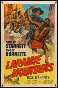 1r520 LARAMIE MOUNTAINS 1sh '52 art of Charles Starrett & Smiley fighting Native Americans!