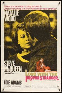 1r556 LOVE WITH THE PROPER STRANGER 1sh '64 romantic close up of Natalie Wood & Steve McQueen!