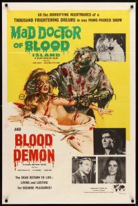 1r564 MAD DOCTOR OF BLOOD ISLAND/BLOOD DEMON 1sh '71 great art of zombie attacking naked girl!
