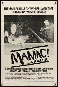 1r583 MANIAC 1sh '77 Oliver Reed, Deborah Raffin, the maniac kills anywhere!