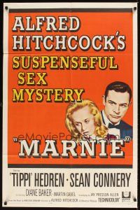 1r586 MARNIE 1sh '64 Sean Connery & Tippi Hedren in Alfred Hitchcock's suspenseful sex mystery!