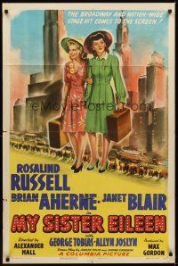 1r626 MY SISTER EILEEN style A 1sh '42 Rosalind Russell in stage hit that convulsed Broadway!