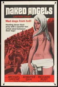 1r629 NAKED ANGELS 1sh '69 Roger Corman, art of sexy barely-clothed girl, motorcyle gangs!
