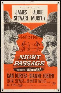 1r649 NIGHT PASSAGE 1sh '57 no one could stop the showdown between Jimmy Stewart & Audie Murphy!