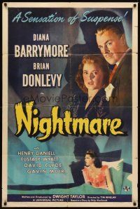 1r653 NIGHTMARE 1sh '42 Diana Barrymore & Brian Donlevy in a sensation of suspense!