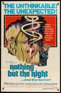 1r657 NOTHING BUT THE NIGHT 1sh '72 Christopher Lee, really wild art of girl's split head!