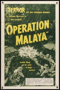 1r674 OPERATION MALAYA 1sh '55 Terror in the Jungle, an unseen communist enemy!