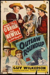 1r683 OUTLAW ROUND-UP 1sh '44 stone litho art of the Texas Rangers, Dave O'Brien & Jim Newill!