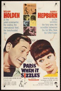 1r688 PARIS WHEN IT SIZZLES 1sh '64 close-ups of pretty Audrey Hepburn & William Holden!