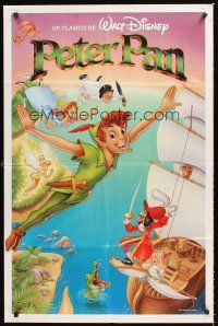 1r697 PETER PAN Spanish/U.S. 1sh R89 Walt Disney animated cartoon fantasy classic, flying artwork!