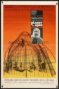 1r704 PLANET OF THE APES 1sh '68 Charlton Heston, classic sci-fi, cool image of caged humans!