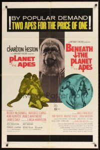 1r705 PLANET OF THE APES/BENEATH THE PLANET OF THE APES 1sh '71 2 apes for the price of 1!