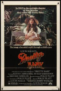 1r715 PRETTY BABY 1sh '78 directed by Louis Malle, young Brooke Shields sitting with doll!