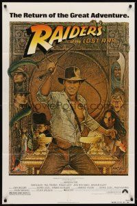1r732 RAIDERS OF THE LOST ARK 1sh R82 great art of adventurer Harrison Ford by Richard Amsel!
