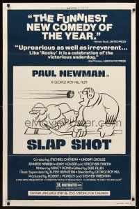 1r822 SLAP SHOT style B 1sh '77 Paul Newman hockey sports classic, great art by R.G.!