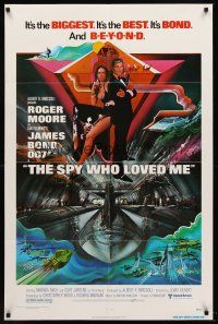 1r836 SPY WHO LOVED ME 1sh '77 cool artwork of Roger Moore as James Bond by Bob Peak!