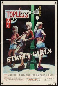 1r852 STREET GIRLS 1sh '75 classic sleazy art of hookers at intersection of Love St. & John St.!