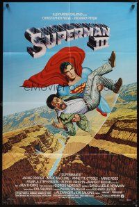 1r860 SUPERMAN III 1sh '83 art of Reeve flying with Richard Pryor by L. Salk!