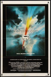 1r859 SUPERMAN 1sh '78 comic book hero Christopher Reeve, cool Bob Peak logo art!