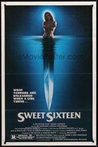 1r866 SWEET SIXTEEN 1sh '82 Bo Hopkins, Susan Strasberg, sexy horror image of knife & nude girl!