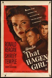 1r888 THAT HAGEN GIRL 1sh '47 great close images of Ronald Reagan & Shirley Temple!