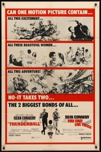 1r895 THUNDERBALL/YOU ONLY LIVE TWICE 1sh '71 Sean Connery's two biggest James Bonds of all!