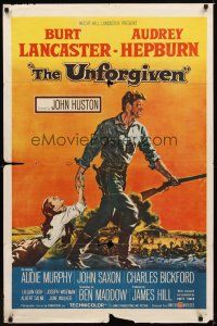 1r926 UNFORGIVEN 1sh '60 Burt Lancaster, Audrey Hepburn, directed by John Huston!