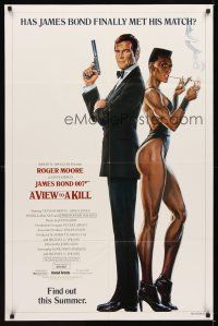 1r936 VIEW TO A KILL advance 1sh '85 art of Roger Moore James Bond & smoking Grace Jones by Goozee!