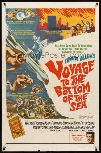 1r942 VOYAGE TO THE BOTTOM OF THE SEA 1sh '61 fantasy sci-fi art of scuba divers & monster!