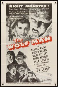 1r981 WOLF MAN military 1sh R60s Lon Chaney Jr., Claude Rains, Ouspenskaya, & Bela Lugosi!