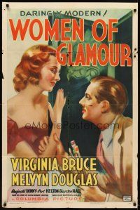 1r987 WOMEN OF GLAMOUR 1sh '37 artist Melvyn Douglas stares at pretty model Virginia Bruce!