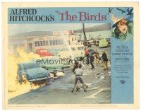 1s273 BIRDS LC #8 '63 Alfred Hitchcock, terrified villagers try to put out burning cars!