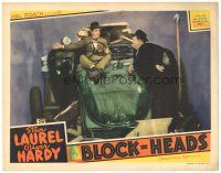 1s279 BLOCK-HEADS LC '38 Stan Laurel & Oliver Hardy after car crashes through wall!