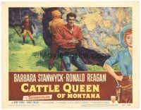 1s342 CATTLE QUEEN OF MONTANA LC #3 '54 great image of cowgirl Barbara Stanwyck & Ronald Reagan!
